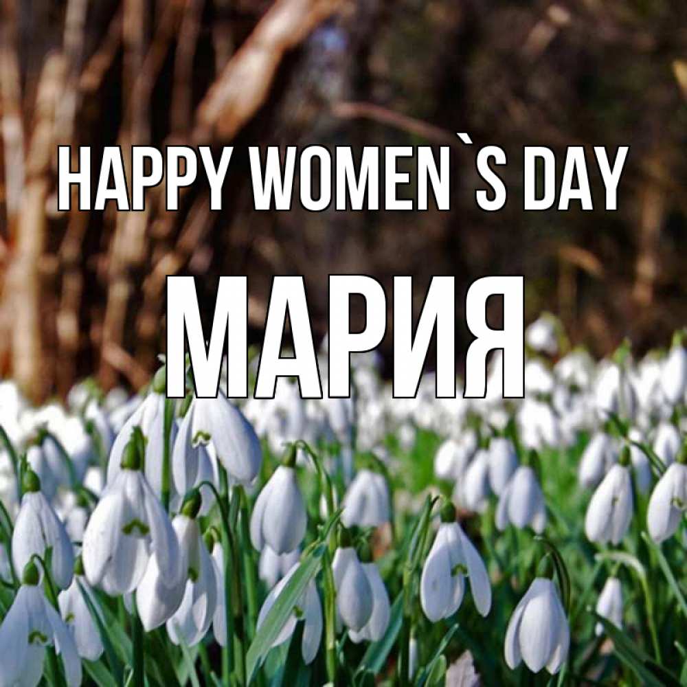 Greetings card с именем, МАРИЯ happy women`s day с подснежниками 1 Greetings with text for free download 